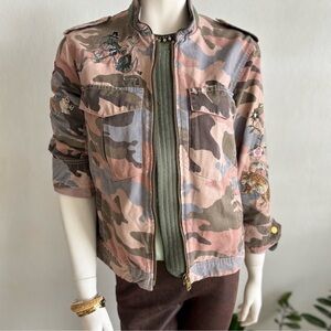 Zadig & Voltaire Embroidered Camo Utility Jacket M Designer Military Spring